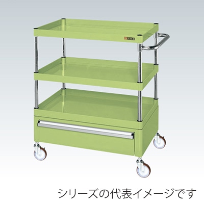 サカエ CSパールワゴン 中量 3段 引出1段付 天板皿型 ナイロンウレタン車 グリーン CSP-6083CNU 1台(ご注文単位1台)【直送品】