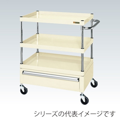 サカエ CSパールワゴン 中量 3段 引出1段付 天板皿型 サイレントエラストマー車 アイボリー CSP-7583CSEI 1台(ご注文単位1台)【直送品】