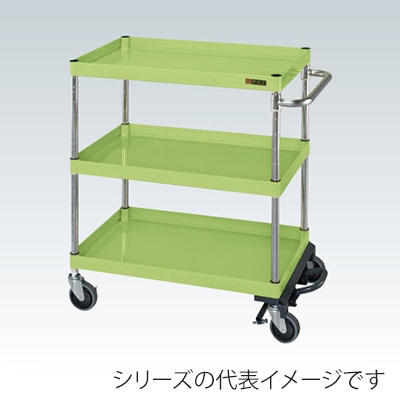 サカエ CSパールワゴン 中量 3段 フットブレーキ付 サイレントエラストマー車 グリーン CSP-1283BRSE 1台(ご注文単位1台)【直送品】