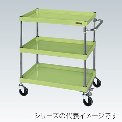 サカエ CSパールワゴン 中量 3段 フロアストッパー付 サイレントエラストマー車 グリーン CSP-1283FSSE 1台(ご注文単位1台)【直送品】