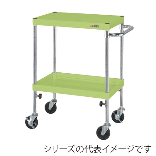 サカエ CSパールワゴン 高さ調整タイプ 2段 ゴム車 グリーン TCSP-7572 1台(ご注文単位1台)【直送品】