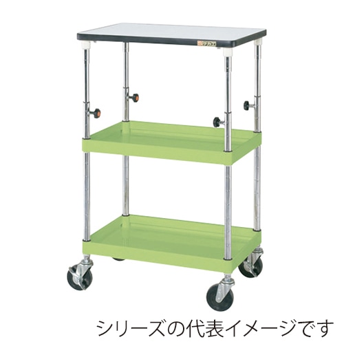 サカエ CSパールワゴン 高さ調整タイプ 2段 天板付 ゴム車 グリーン TCSP-6082TP 1台(ご注文単位1台)【直送品】