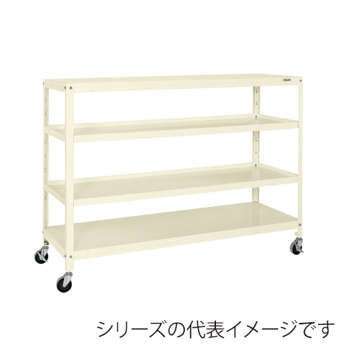 サカエ スーパーキャスターラック　4段　直進安定金具なし ゴム車　アイボリー SPR-3324MURI 1台（ご注文単位1台）【直送品】