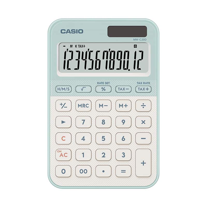 カシオ計算機 カラフル電卓 ミニジャストタイプ 12桁 ライトグリーン MW-C20D-LG-N 1個