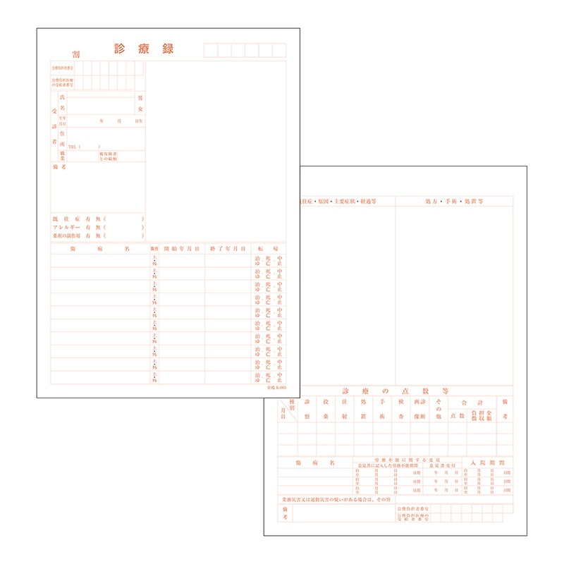 金鵄製作所 カルテ1号用紙 診療録 社保 K-005 41012-501 1箱（ご注文単位1箱）【直送品】