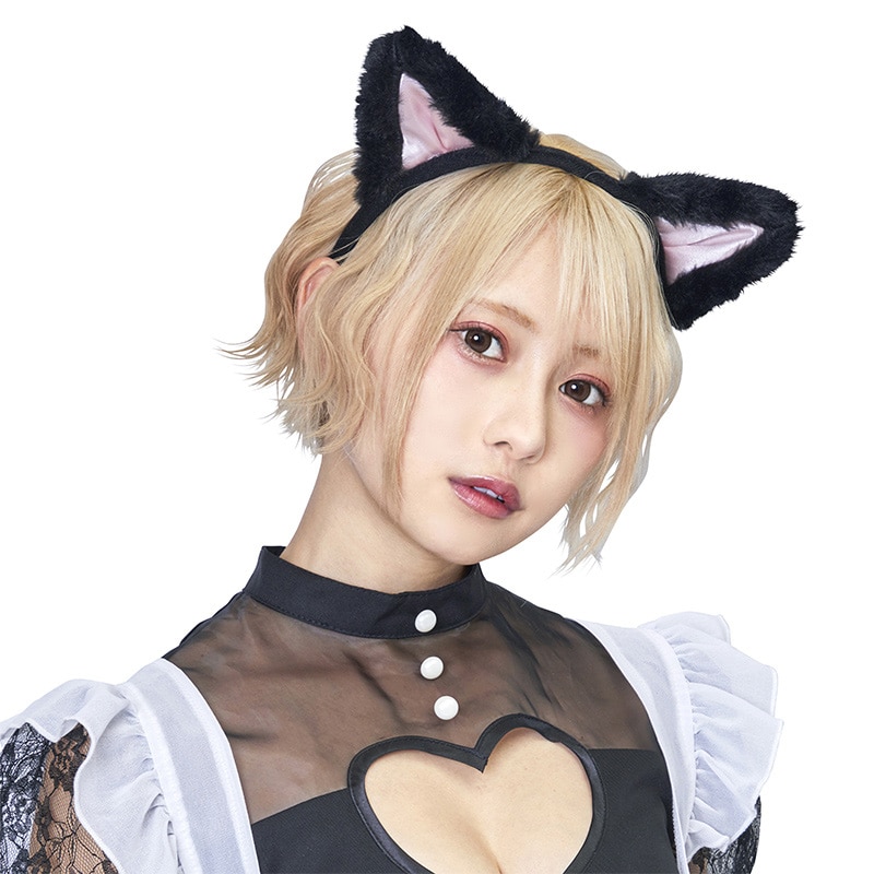 クリアストーン コスチューム キャットカチューシャ 立ち耳 ブラック×ピンク フリーサイズ 1個(ご注文単位1個)【直送品】
