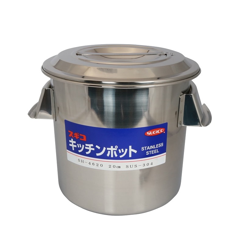 スギコ産業 18-8 目盛付深型キッチンポット フタ付 手付 20cm SA0670-SH-4620 1個(ご注文単位1個)【直送品】