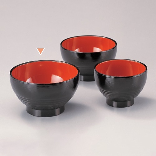 若泉漆器 ロクロ筋丼 黒刷毛目内朱 4.7寸 W-6-61 1個(ご注文単位1個)【直送品】