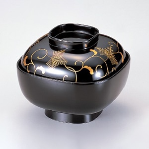 若泉漆器 4寸角椀 黒唐草S・H塗 W-6-72 1個(ご注文単位1個)【直送品】