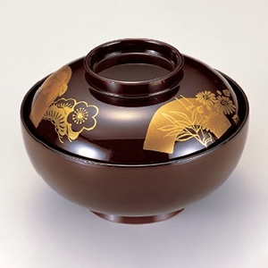 若泉漆器 4.5寸平仙才丸椀 溜扇五君子 W-6-89 1個(ご注文単位1個)【直送品】