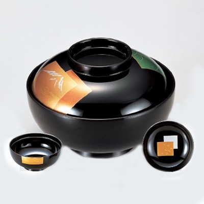若泉漆器 4.5寸平仙才丸椀 黒三色紙見返付 W-6-90 1個(ご注文単位1個)【直送品】