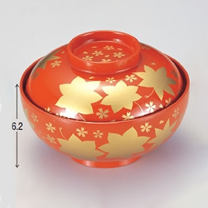 若泉漆器 4.5寸平仙才丸椀 総洗朱春秋 W-6-91 1個(ご注文単位1個)【直送品】