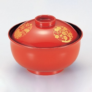 若泉漆器 4.5寸リリー椀 朱四君子 W-6-92 1個(ご注文単位1個)【直送品】