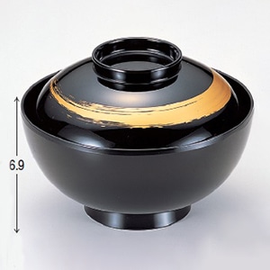若泉漆器 4.5寸仙才雑煮椀 黒一筆 W-6-93 1個(ご注文単位1個)【直送品】