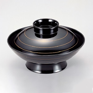 若泉漆器 5.5寸羽反煮物椀 黒金ライン W-6-96 1個(ご注文単位1個)【直送品】