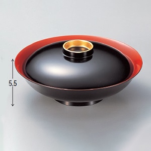若泉漆器 6.2寸平駒煮物椀 黒内朱つば内金 W-7-5 1個(ご注文単位1個)【直送品】
