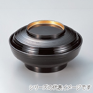 若泉漆器 5.5寸線筋平煮物椀 黒つば金 W-7-9 1個(ご注文単位1個)【直送品】