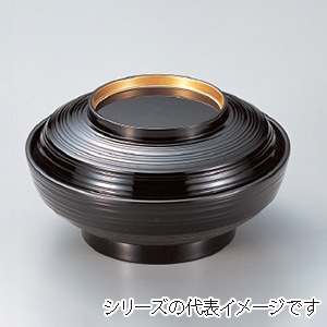 若泉漆器 6寸線筋平煮物椀 黒つば金 W-7-10 1個(ご注文単位1個)【直送品】