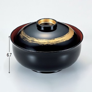 若泉漆器 5寸リリー椀 黒内朱一筆つば内金 W-7-11 1個(ご注文単位1個)【直送品】