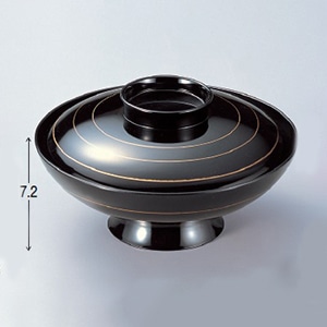 若泉漆器 6寸小槌煮物椀 黒金ライン W-7-24 1個(ご注文単位1個)【直送品】