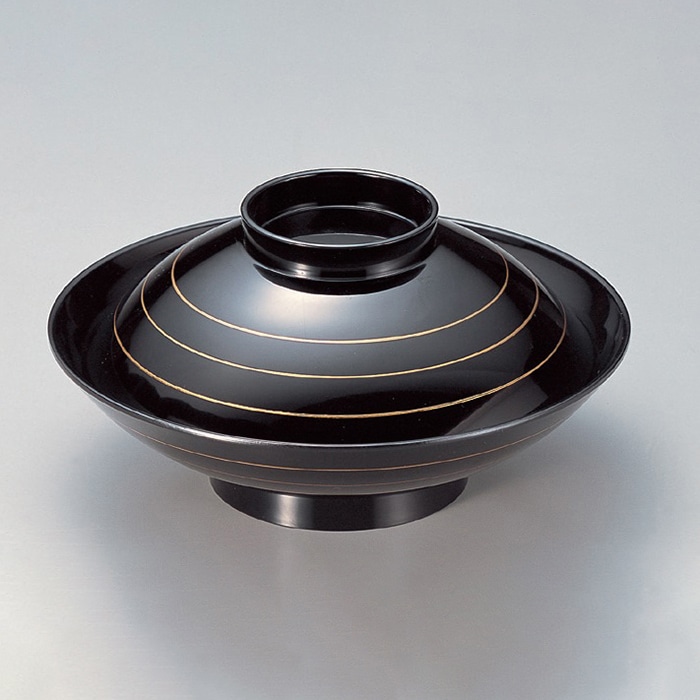 若泉漆器 耐熱天下椀 黒金ライン W-7-27 1個(ご注文単位1個)【直送品】