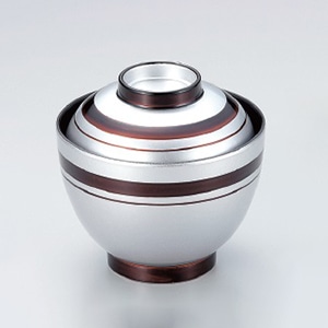 若泉漆器 2.8寸玉子椀　高銀溜ライン  W-8-51 1個（ご注文単位1個）【直送品】