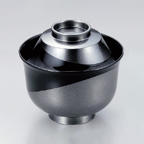 若泉漆器 富士羽反小吸椀　黒流線漆黒銀地塗本漆塗  W-9-45 1個（ご注文単位1個）【直送品】