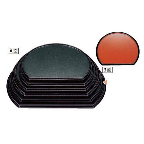 若泉漆器 半月両面盆グリーン石目/朱石目尺5寸両面ハ-ド塗 1-82-23 1個(ご注文単位1個)【直送品】
