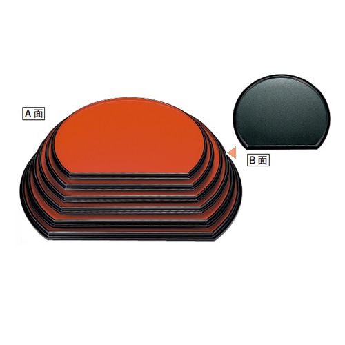 若泉漆器 耐熱半月両面盆 朱/グリーン乾漆 尺3寸 1-82-27 1個(ご注文単位1個)【直送品】