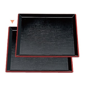 若泉漆器 耐熱角布目盆 黒天朱 尺2寸 ノンスリップ加工 1-88-16 1個(ご注文単位1個)【直送品】