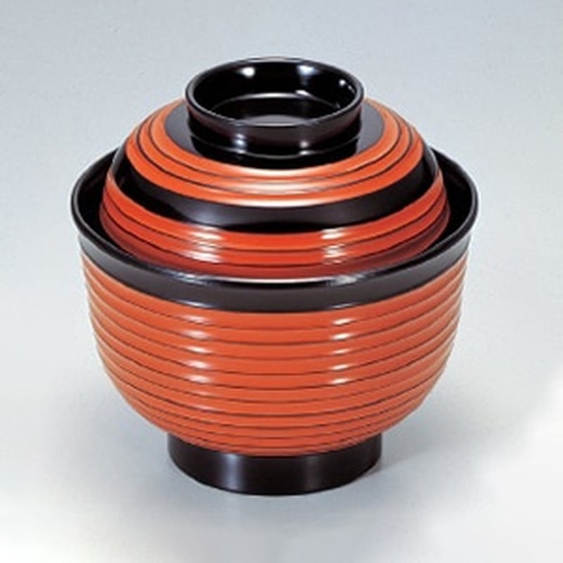 若泉漆器 3.3寸美里荒筋吸椀　朱根来ライン  1-158-6 1個（ご注文単位1個）【直送品】