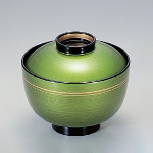 若泉漆器 3.4寸弥生吸椀　グリーンつば金S・H塗  1-160-12 1個（ご注文単位1個）【直送品】