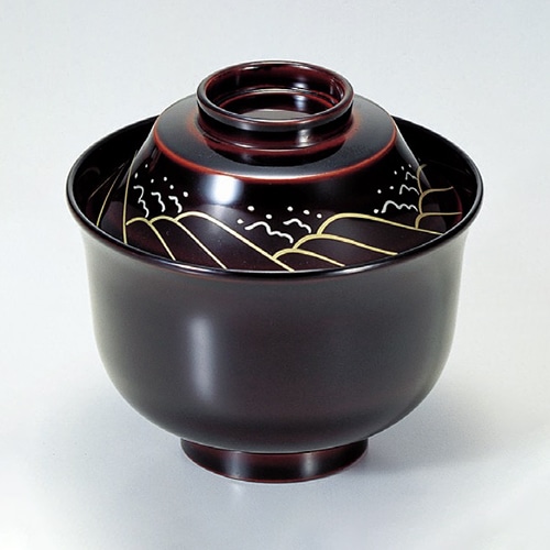 若泉漆器 富士羽反小吸椀 溜波 本漆塗 蒔絵 1-194-8 1個(ご注文単位1個)【直送品】