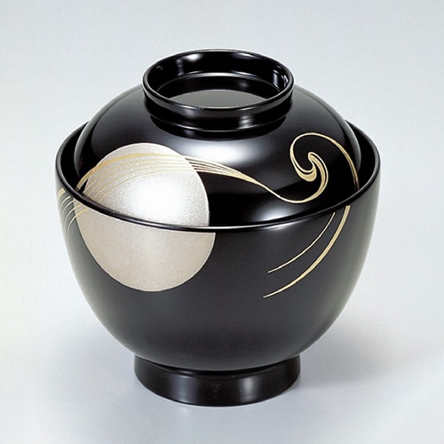 若泉漆器 ナツメ型吸椀 黒日月波 本漆塗 蒔絵 1-194-12 1個(ご注文単位1個)【直送品】