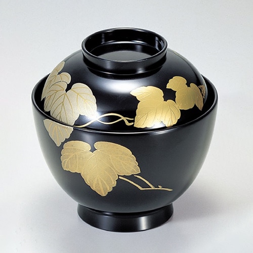 若泉漆器 ナツメ型吸椀 黒ツタ 本漆塗 蒔絵 1-194-14 1個(ご注文単位1個)【直送品】