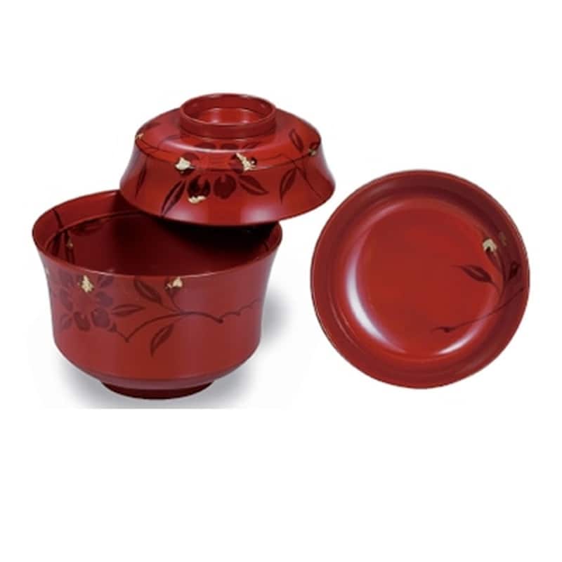 若泉漆器 3.5寸京型吸椀洗朱椿内朱見返付本漆塗手描蒔絵 1-195-2 1個(ご注文単位1個)【直送品】