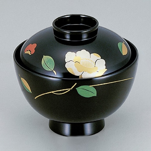 若泉漆器 越前椀 黒に山茶花 本漆塗 1-195-7 1個(ご注文単位1個)【直送品】