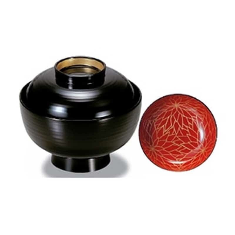 若泉漆器 4寸乱引椀蓋黒内朱菊ツバ金見返付本漆塗手描蒔絵 1-195-8 1個(ご注文単位1個)【直送品】