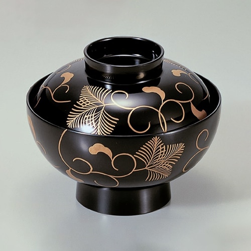 若泉漆器 御殿吸椀 黒松唐草 本漆塗 蒔絵 1-196-4 1個(ご注文単位1個)【直送品】