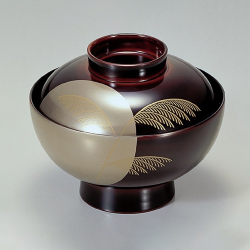 若泉漆器 御殿吸椀 溜満月にススキ 本漆塗 手描磨蒔絵 1-196-5 1個(ご注文単位1個)【直送品】