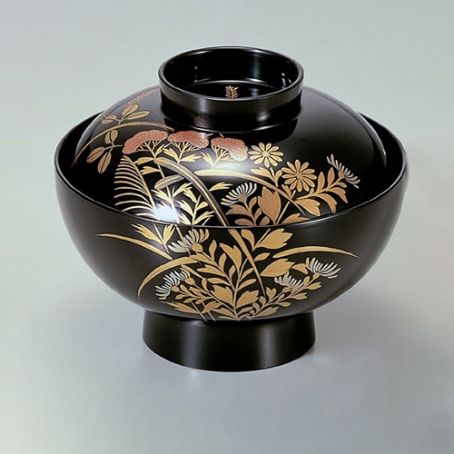 若泉漆器 御殿吸椀 黒秋草 本漆塗 蒔絵 1-196-6 1個(ご注文単位1個)【直送品】