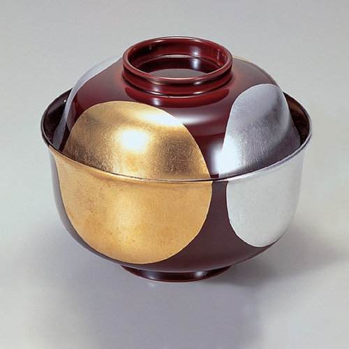 若泉漆器 4寸羽反椀 溜箔日月 本漆塗 手描蒔絵 1-196-11 1個(ご注文単位1個)【直送品】