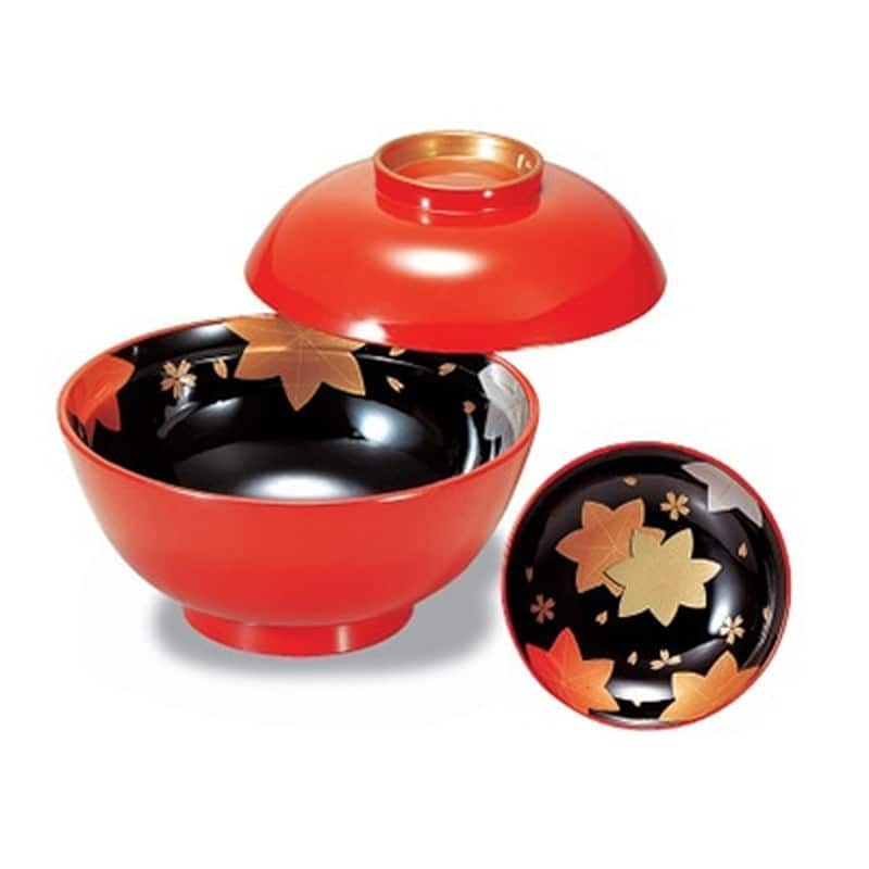 若泉漆器 4.5寸煮物椀 朱ツバ金見返春秋 1-200-7 1個(ご注文単位1個)【直送品】