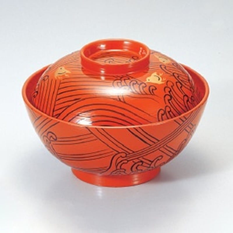 若泉漆器 4.5寸煮物椀 朱刷毛目波千鳥内朱S・H塗 1-200-10 1個(ご注文単位1個)【直送品】