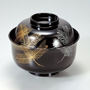 若泉漆器 4寸羽反椀　黒金銀若松  1-201-10 1個（ご注文単位1個）【直送品】