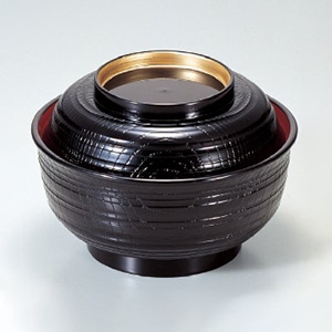 若泉漆器 5寸乱筋丼 黒内朱つば金 1-215-1 1個(ご注文単位1個)【直送品】