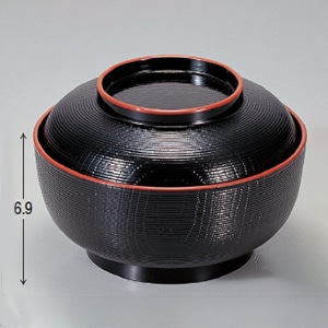 若泉漆器 5寸千筋木目椀 黒天朱 1-217-7 1個(ご注文単位1個)【直送品】