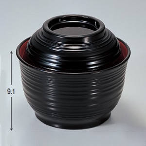 若泉漆器 羽反千筋丼椀 黒内朱 1-218-10 1個(ご注文単位1個)【直送品】
