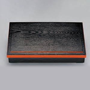 若泉漆器 尺3寸長手松花堂 黒木目渕朱朱ライン (仕切別売) 1-273-1 1個(ご注文単位1個)【直送品】