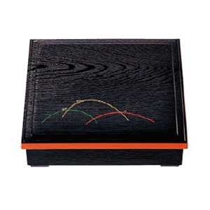 若泉漆器 8.5寸木目松花堂 黒渕朱露草 (仕切別売) 1-291-1 1個(ご注文単位1個)【直送品】